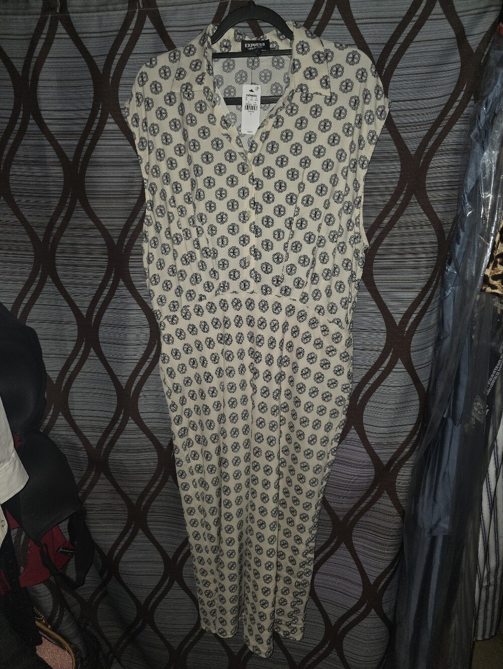 Express Cream Midi Dress with Black Dot Print